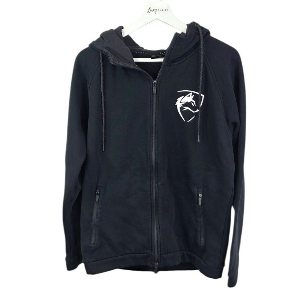 Alphalete Men's Full Zip Hoodie, Black, Classic, Long Sleeve Sweater, Size M